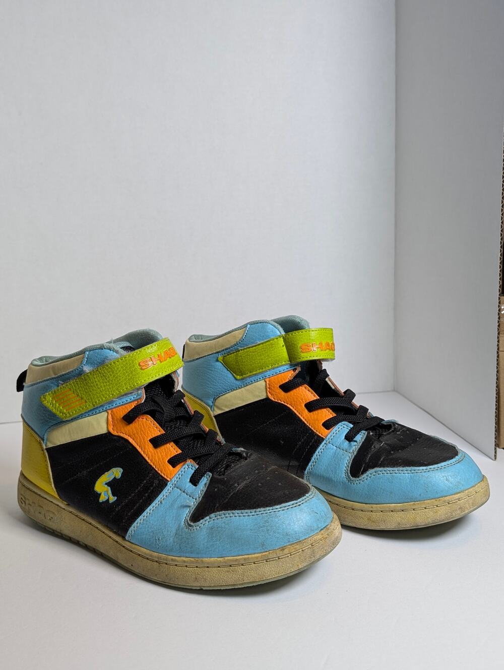 Shaq Boy Retro High Top Blue Black Orange Yellow Basketball Shoes Size 6